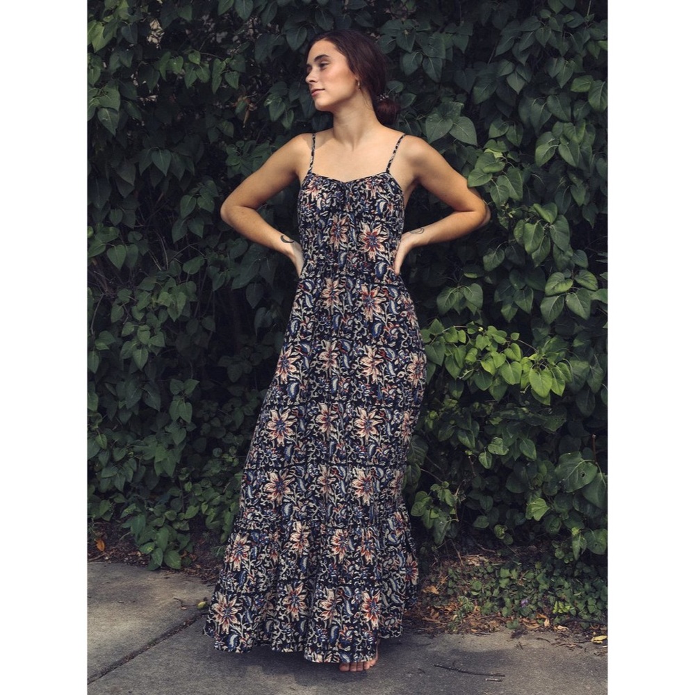 Mille Sienna Cotton Maxi Dress in Midnight Garden Floral Navy Red Blue White